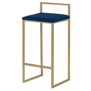 Banqueta Decorativa Jasmine Base Gold Veludo Azul