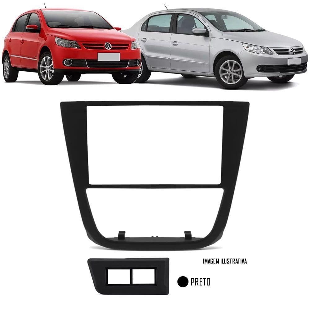 Moldura De Painel 2 Din Gol E Voyage G5 2009 Á 2013 + Suportes De Fixação Laterais + Moldura Botões Vidro Elétrico/Farol De Milha