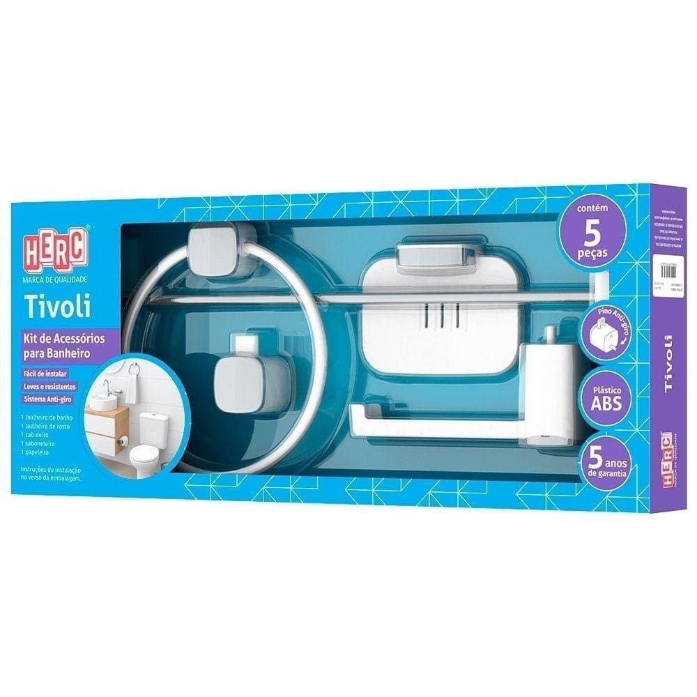 Kit para Banheiro Tivoli 5041 5 Peças Branco com Cromado - Herc