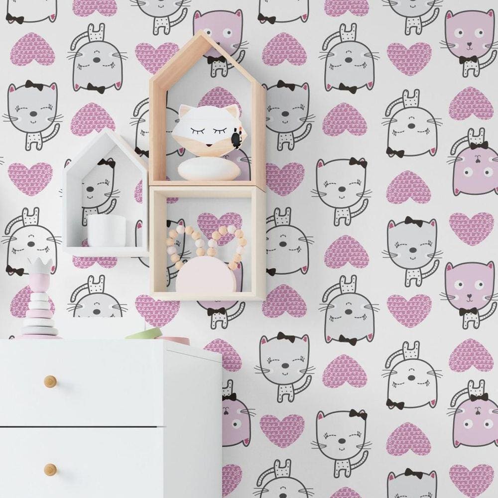 Papel de parede gatinhos kawaii lilás