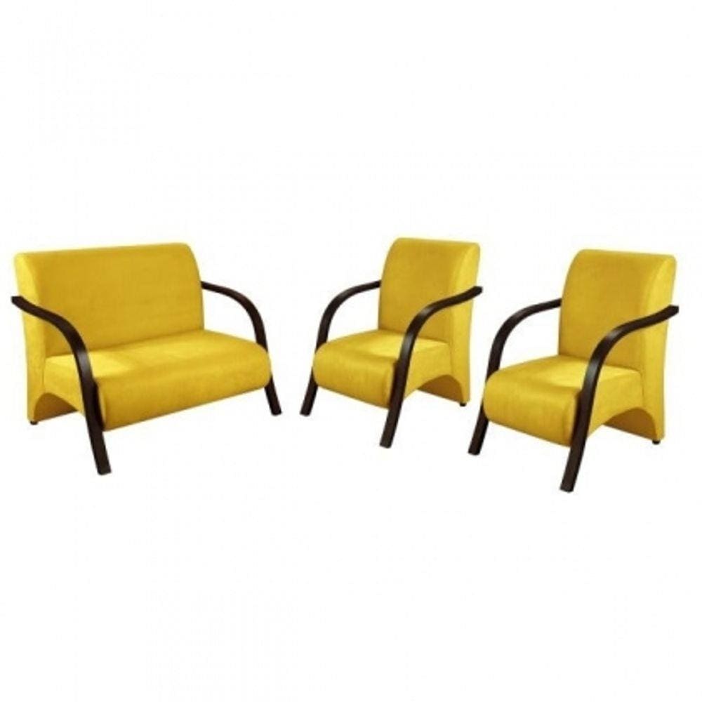 Conjunto Poltronas Venus Braços em Madeira 1 Namoradeira, 2 de um Lugar Suede