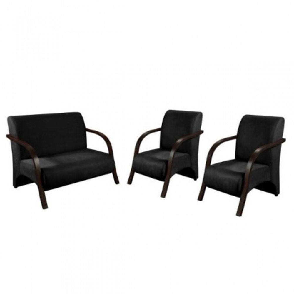 Conjunto Poltronas Venus Braços em Madeira 1 Namoradeira 2 de um Lugar Escritório Suede