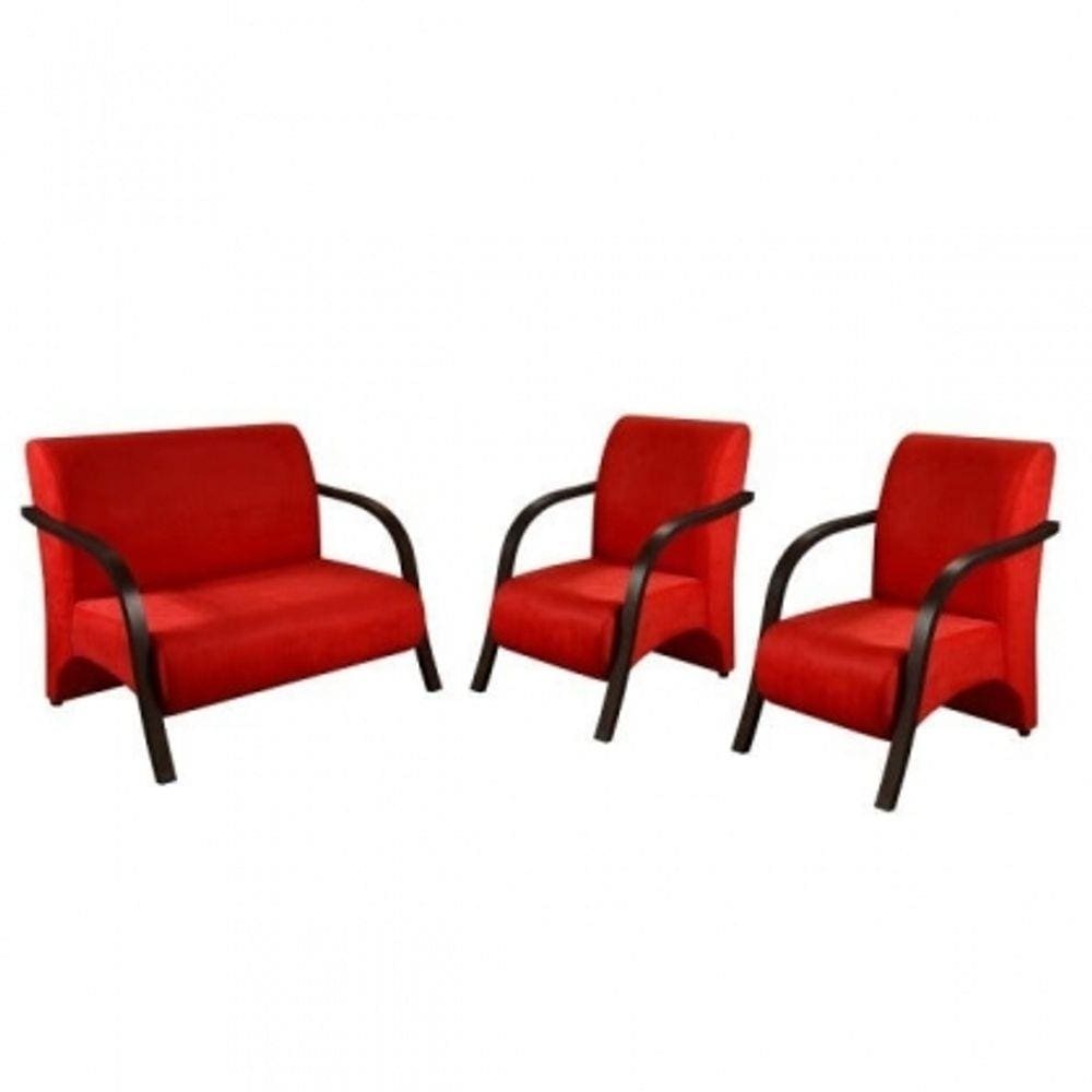 Conjunto Poltronas Venus Braços em Madeira 1 Namoradeira 2 de um Lugar Escritório Suede
