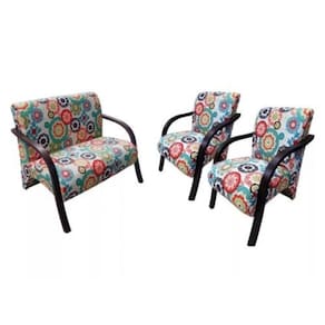 Conjunto Poltronas Venus Braços em Madeira 1 Namoradeira 2 de um Lugar Escritório Suede