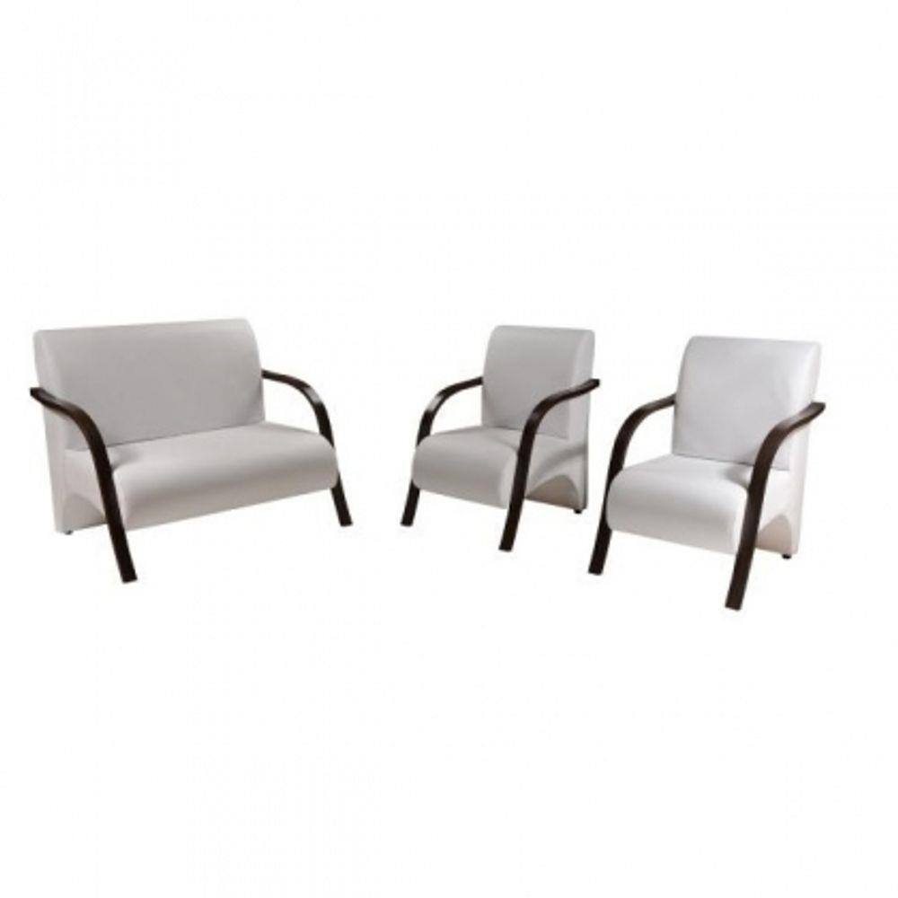 Conjunto Poltronas Venus Braços em Madeira 1 Namoradeira 2 de um Lugar Escritório Tecido Sintetico