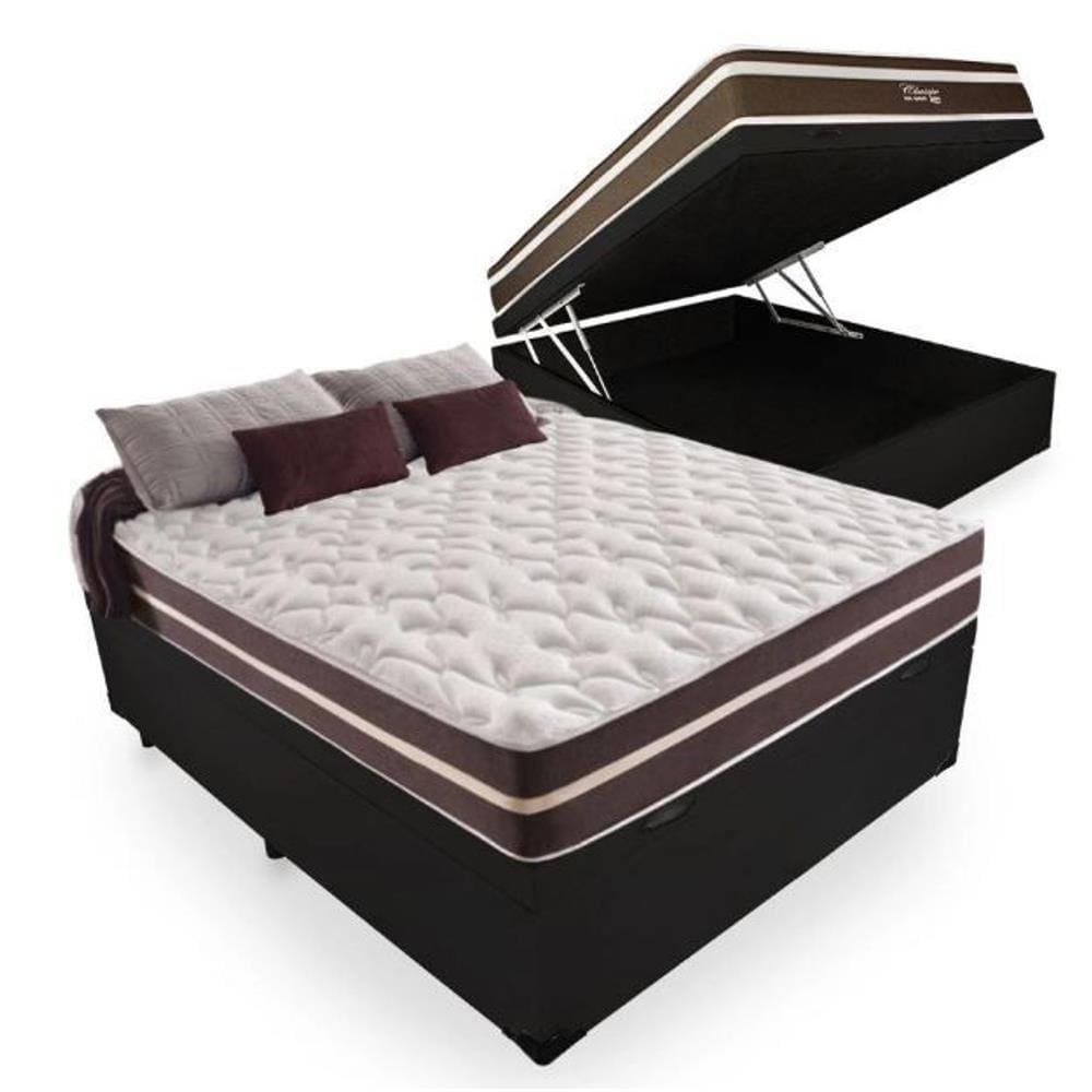 Cama Casal Box Baú + Colchão de Molas Superlastic Classic- Anjos 138x188x22