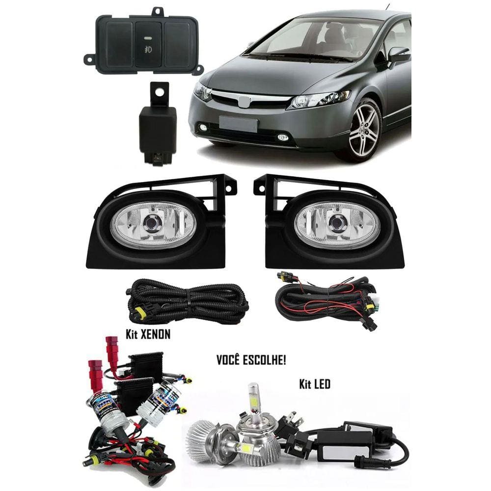 Kit Farol de Milha Neblina Honda New Civic 2006 2007 2008 + Kit Xenon 6000K 8000K ou Kit Lâmpada Super LED 6000K