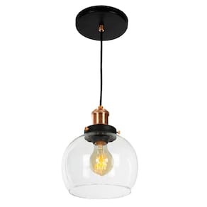 Lustre Pendente Château Bola Media Vidro Preto c/ Cobre 20cm