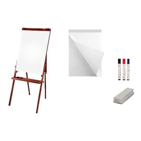 Conj. Cavalete Flip Chart Compacto Quadro Branco Cor Mogno c/ Suporte p/ Canetas 2515 Souza + Bloco Flip Chart 50 FLS + 3 Marcadores + 1 apagador