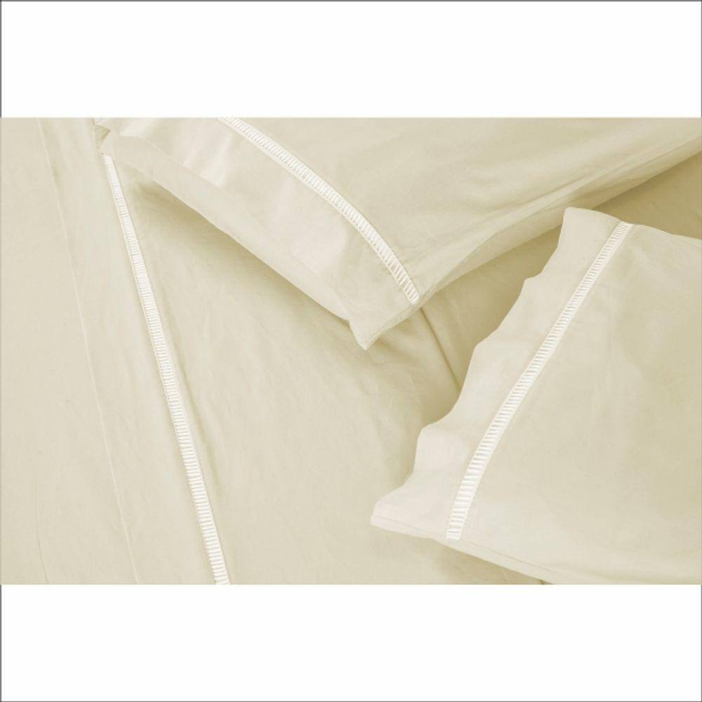 Jogo de Lençol 400 Fios Toque Suave e Macio Ponto Palito Cama Queen 3 Peças Casa Dona - Bege
