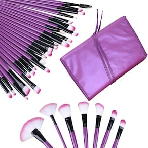 Kit Pincéis Maquiagem Profissional 32 Peças com Estojo Organizador Roxo