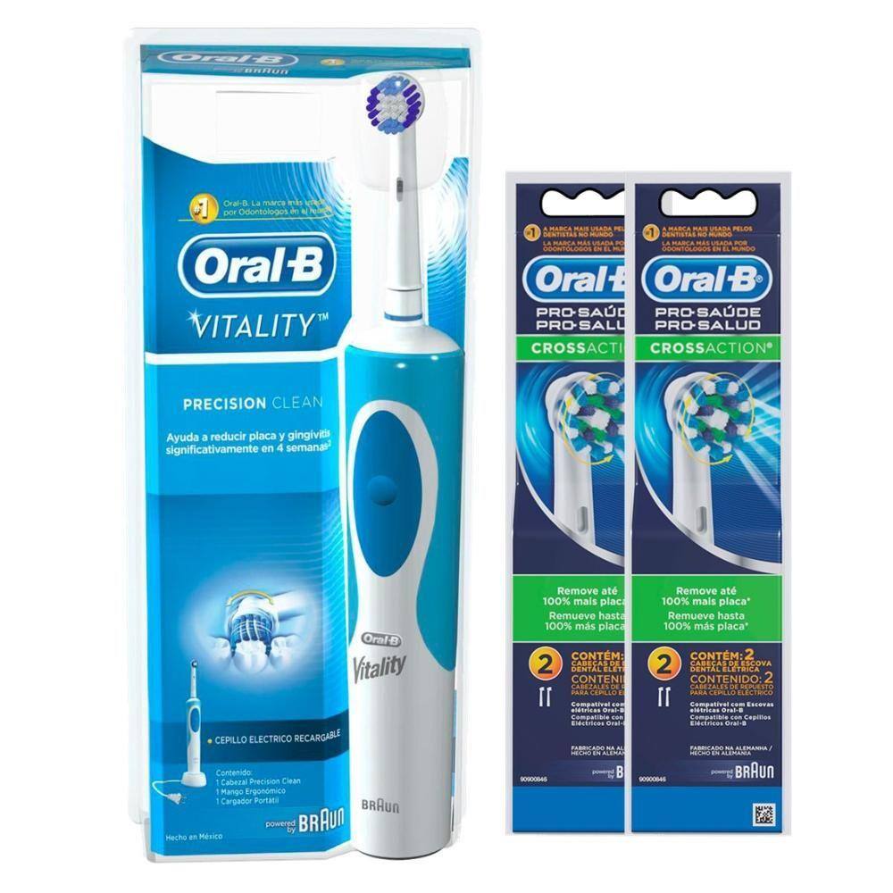 Kit Escova Elétrica Oral-B Vitality D12 110v + Refil Cross Action - 4 unidades