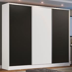 Guarda Roupa Casal 100% MDF Madesa Zurique 3 Portas de Correr - Branco/Preto/Branco