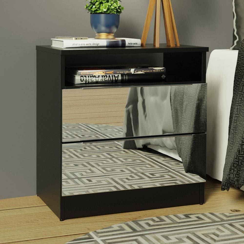 Mesa de Cabeceira Madesa 3227 2 Gavetas com Espelho - Preto