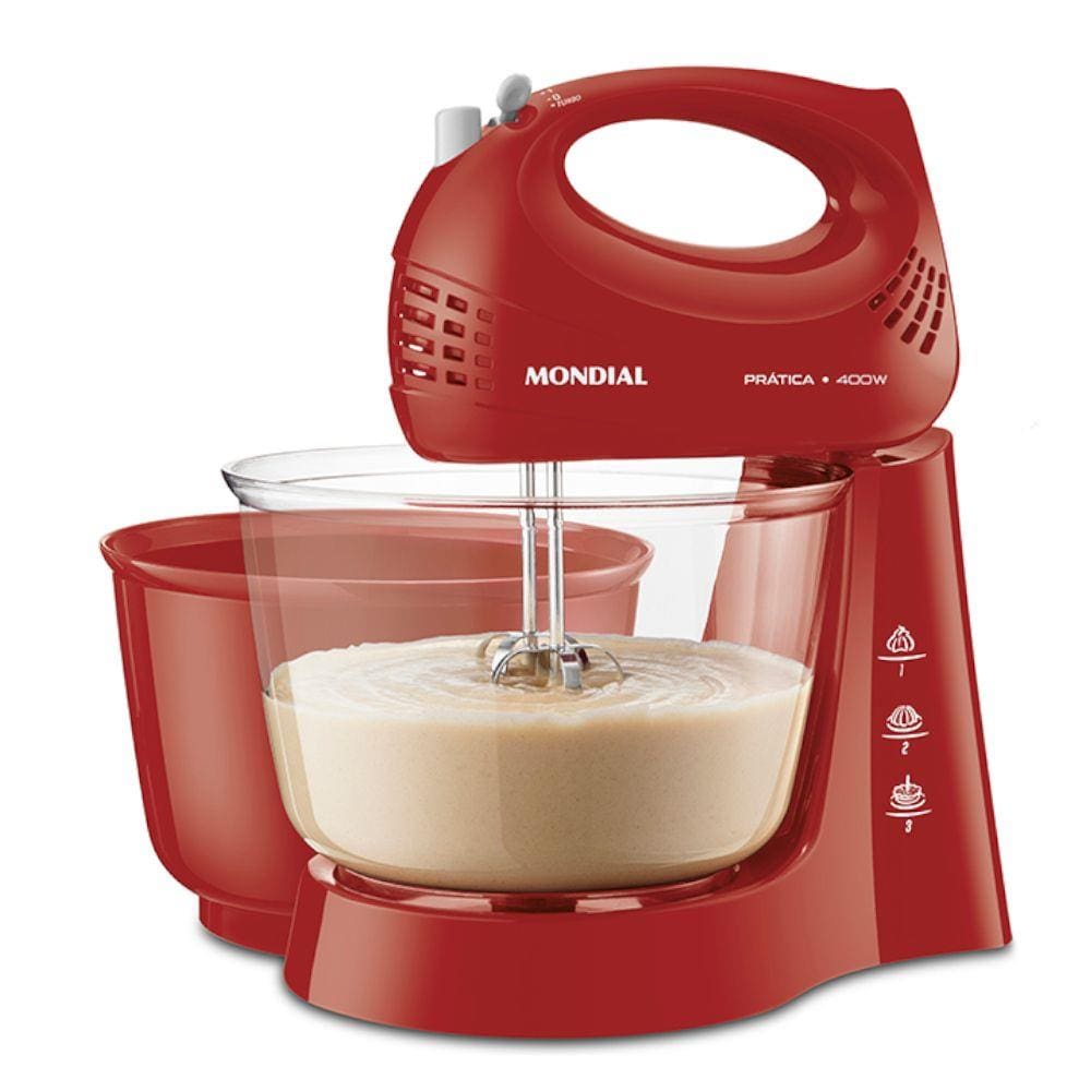 Batedeira Mondial Prática 400W com 2 Tigelas B-45-R Vermelha