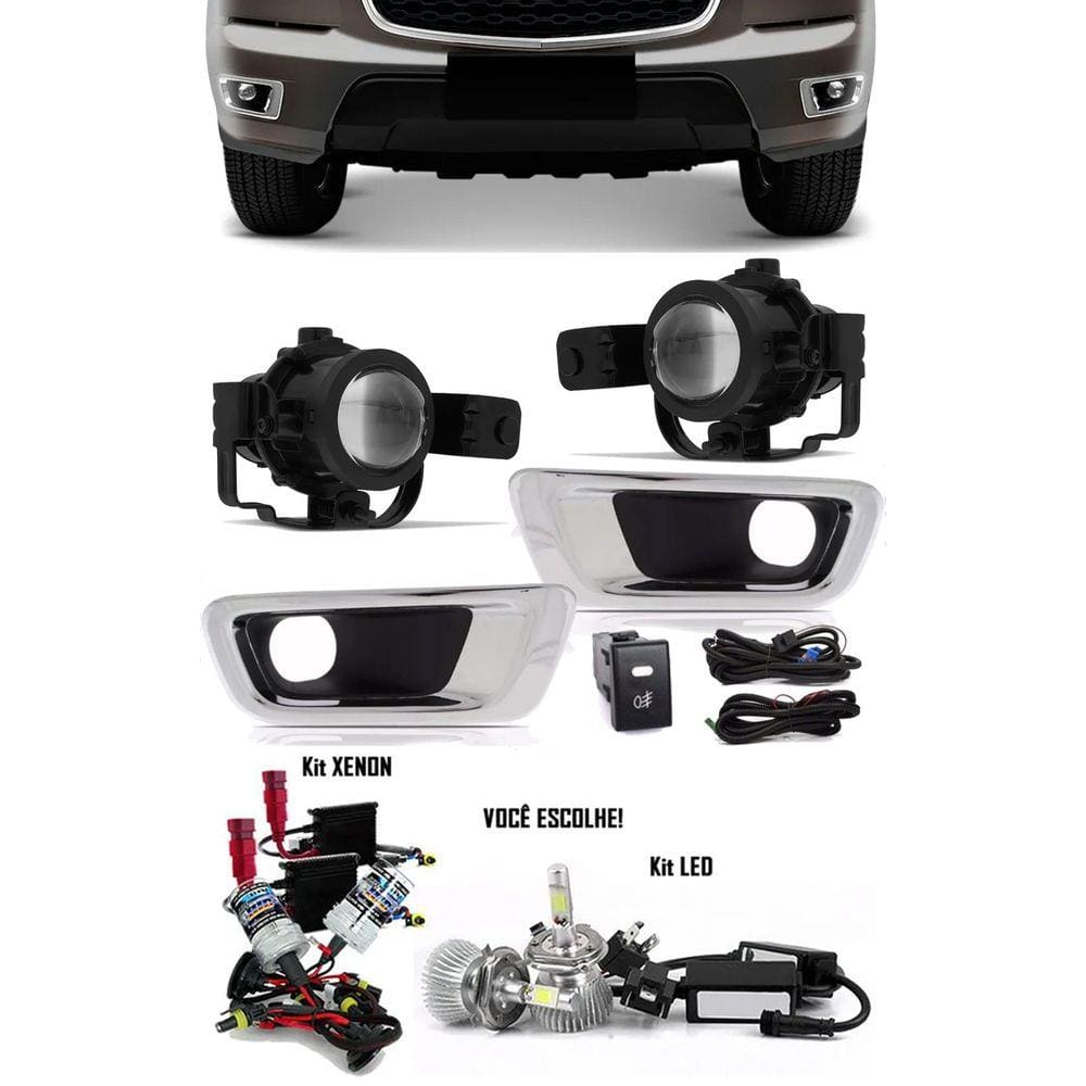 Kit Farol de Milha Neblina Chevrolet S10 S-10 e Trailblazer 2012 2013 2014 2015 + Kit Xenon 6000K 8000K ou Kit Lâmpada Super LED 6000K