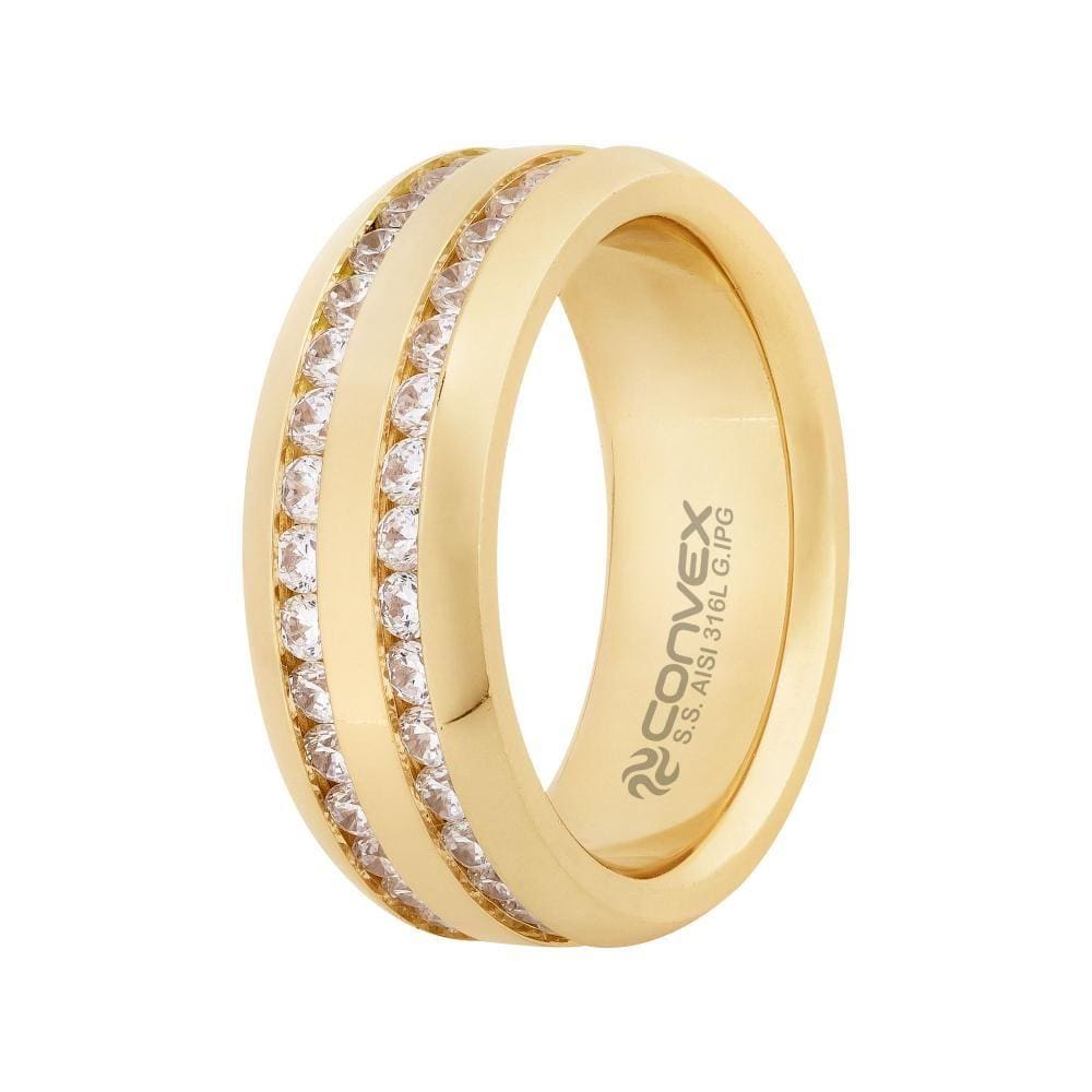 Aliança Aço Troya Dupla com zircônia 8mm Gold IPG