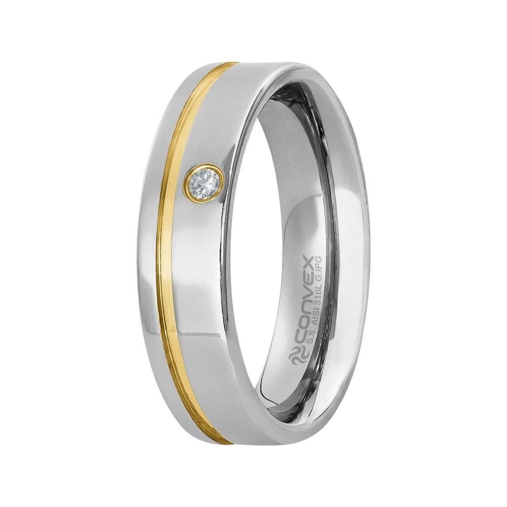Aliança Aço Paris 6mm com Filete Lateral Gold IPG e Zircônia