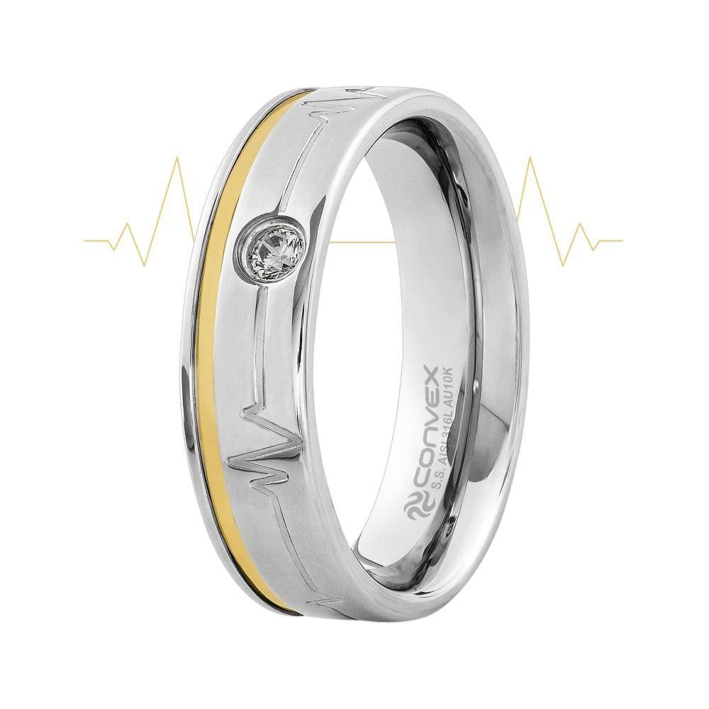 Aliança Aço Heart Beat Shine 6mm com Filete em Ouro 10K e Zircônia