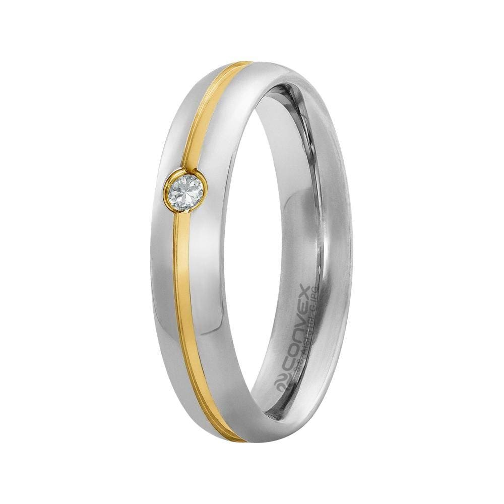 Aliança Aço Veneza 5mm com Filete Central Gold IPG e Zircônia