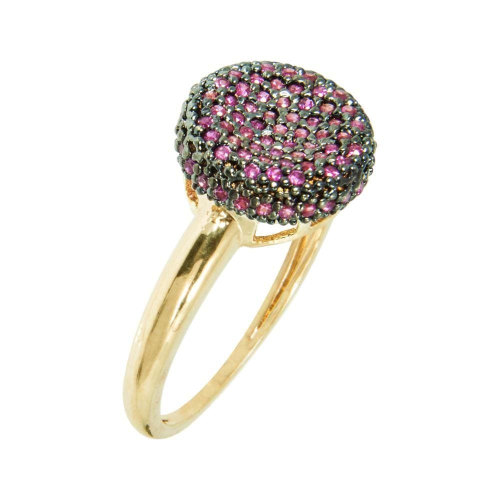 Anel Prata c/ Ouro 18K Botão Cravejado com Zircônia Vermelha 12mm