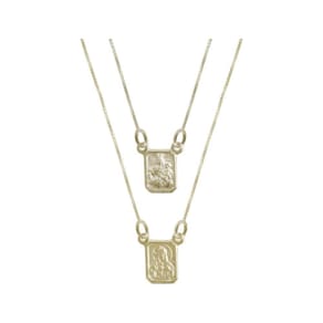 Escapulário Prata c/ Ouro 18K Veneziana Dupla Face 8.4x6.5mm 60cm