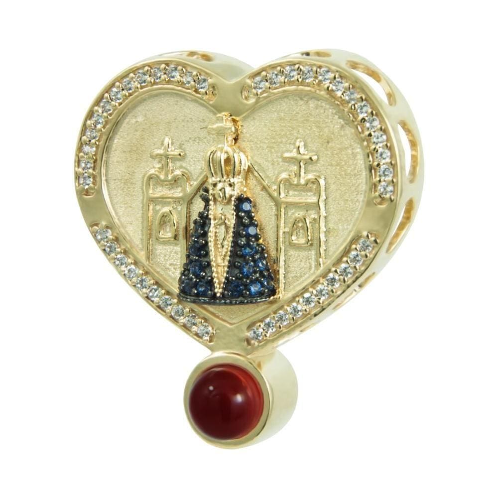 Pingente Prata c/ Ouro 18K Neo Crystal Coração NSra. Aparecida com Zircônia 28x24mm