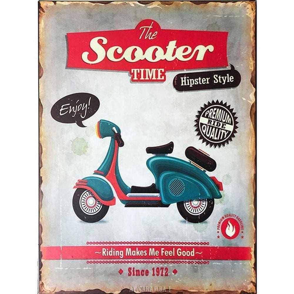 Placa em Metal Decorativa The Scooter Time - Rústica e Vintage - 30x40