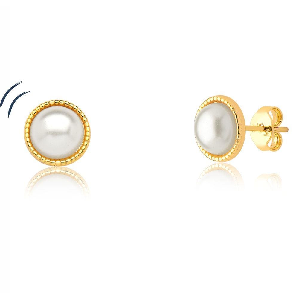 Brinco Pérola Cabochon  Revestido em Ouro