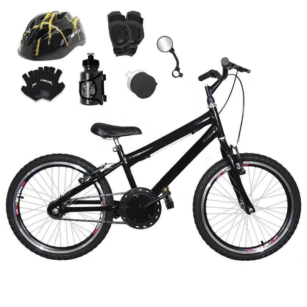 Bicicleta Infantil Aro 20 Preta Kit E Roda Aero Preto C Capacete E Kit 