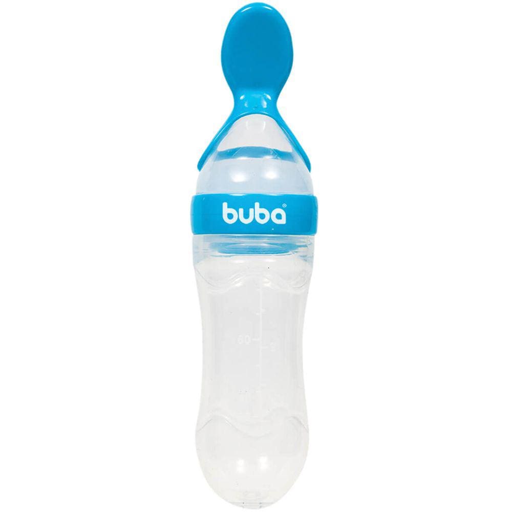 Colher Dosadora com Tampa Papinha de Silicone para Bebês Buba Azul