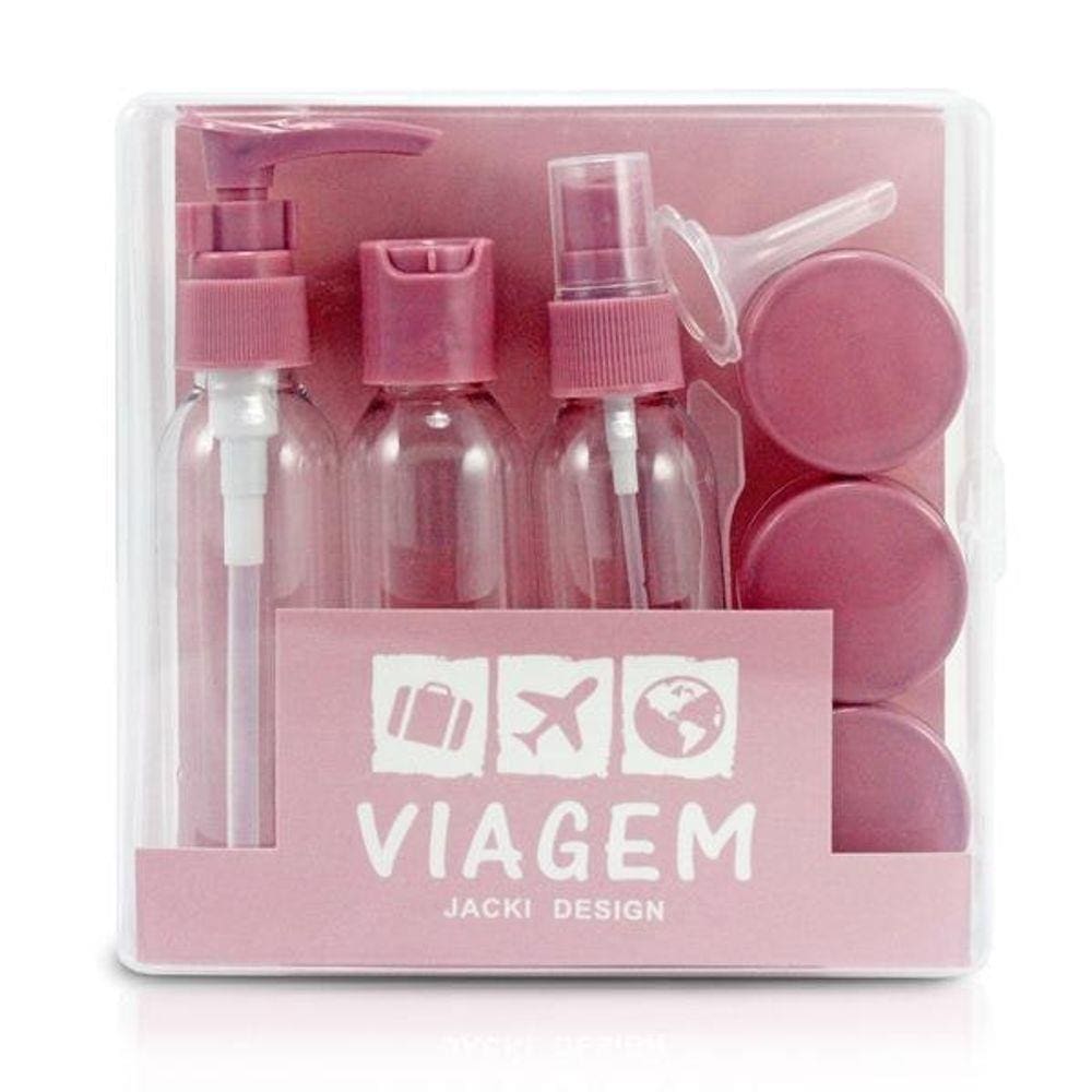 Kit De Frascos Com 9 Peças Caixa Dura - Rosa