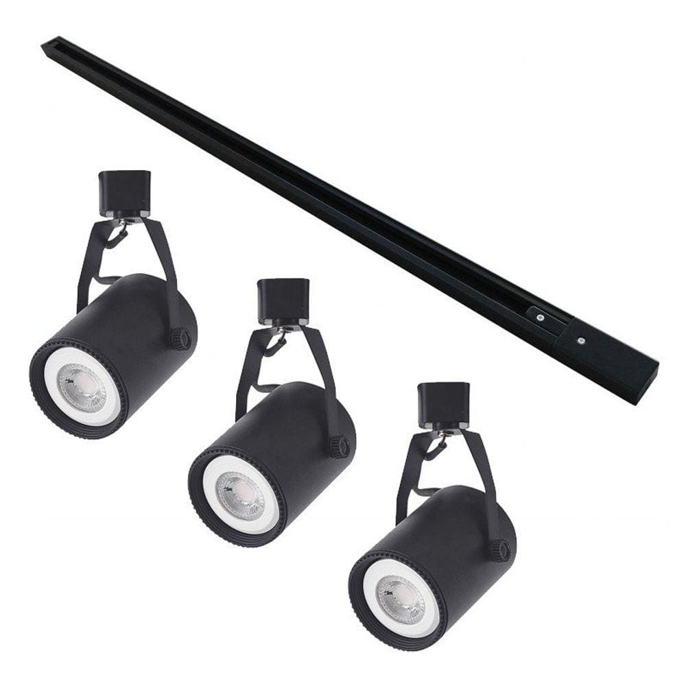 Kit Trilho 1 Metro com 3 Spots Nordecor Par 20 E27 Bivolt Preto