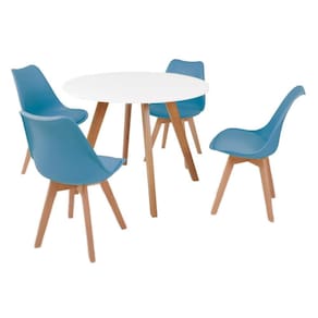 Mesa Inês 100cm Branca + 4 Cadeiras Leda - Turquesa