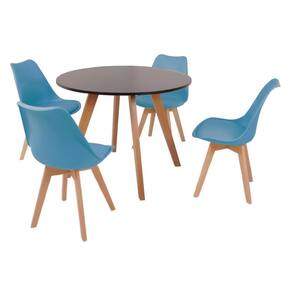 Mesa Inês 100cm Preta + 4 Cadeiras Leda - Turquesa