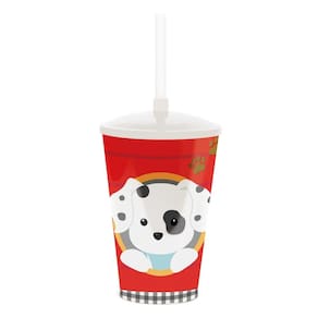 COPO PLÁSTICO COM TAMPA E CANUDO CACHORRINHOS 500 ml - 1 unidade