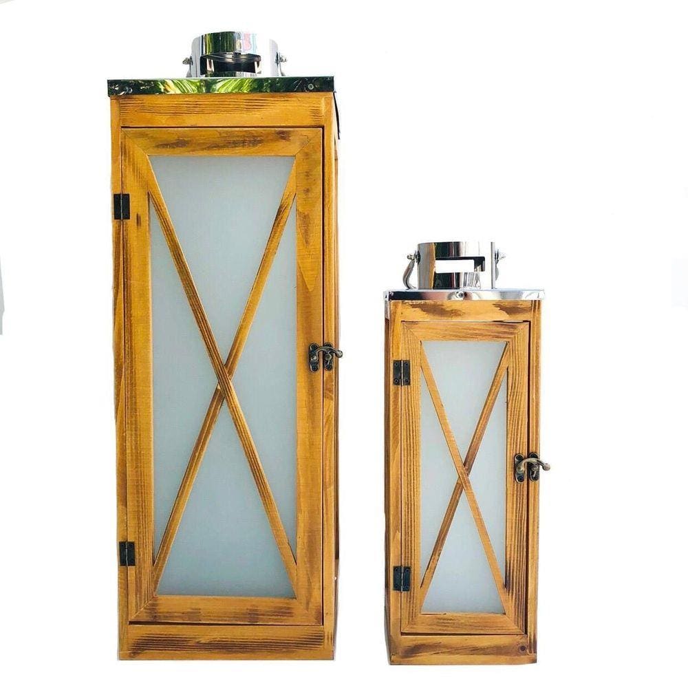 Conjunto De Lanternas Preparaçãos Madeira Vidro Fosco