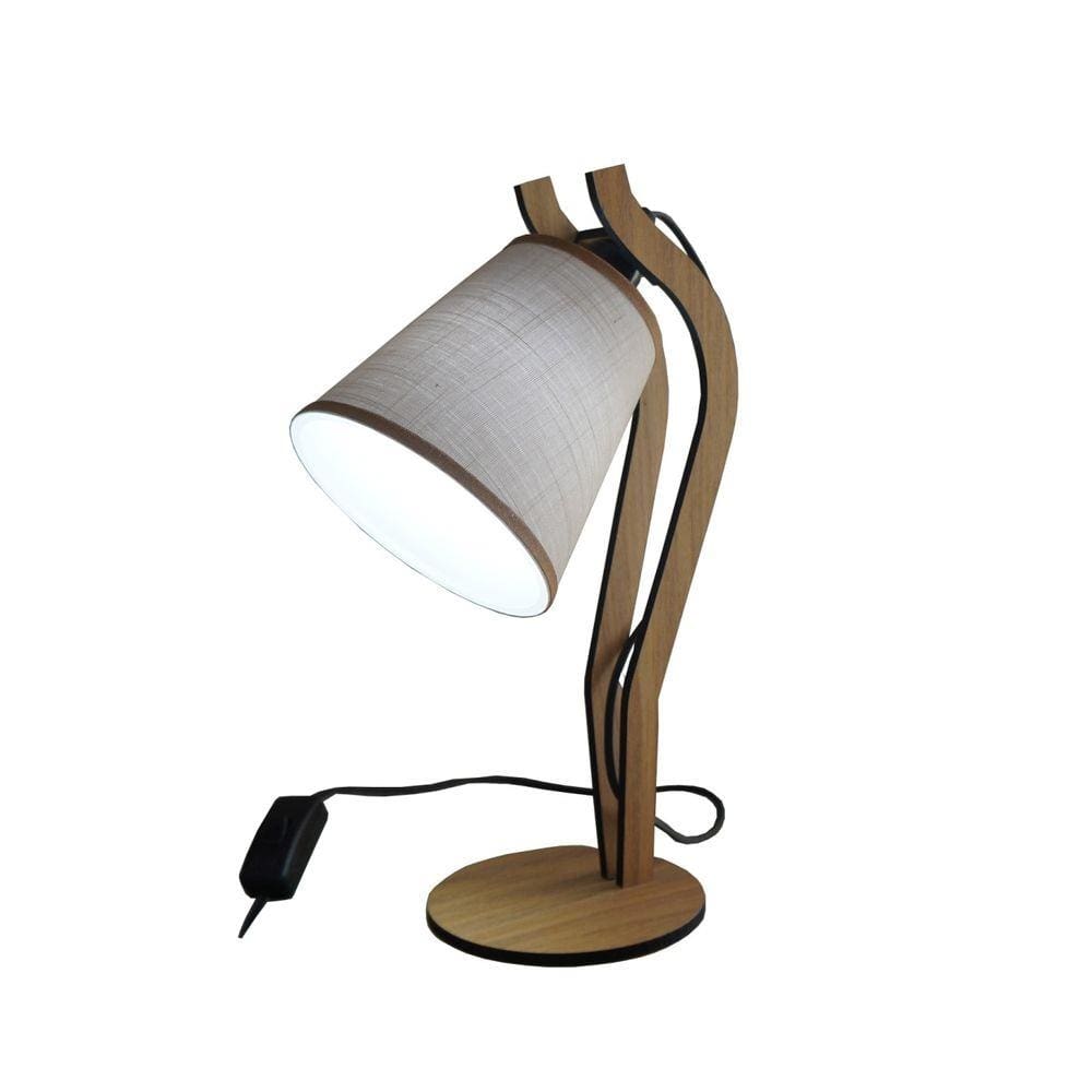 Abajur Pequeno Pixel Madeira e Cúpula Linho Bege