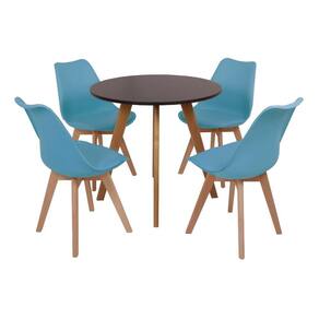 Mesa Laura 80cm Preta + 4 Cadeiras Leda - Turquesa