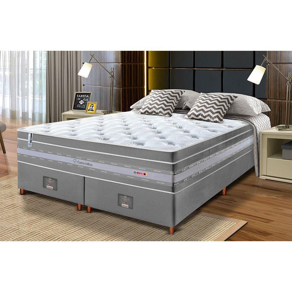 Conjunto Cama Box King de Molas Ensacadas Cama inBox Select Euro Soft 193x203x71 Cinza
