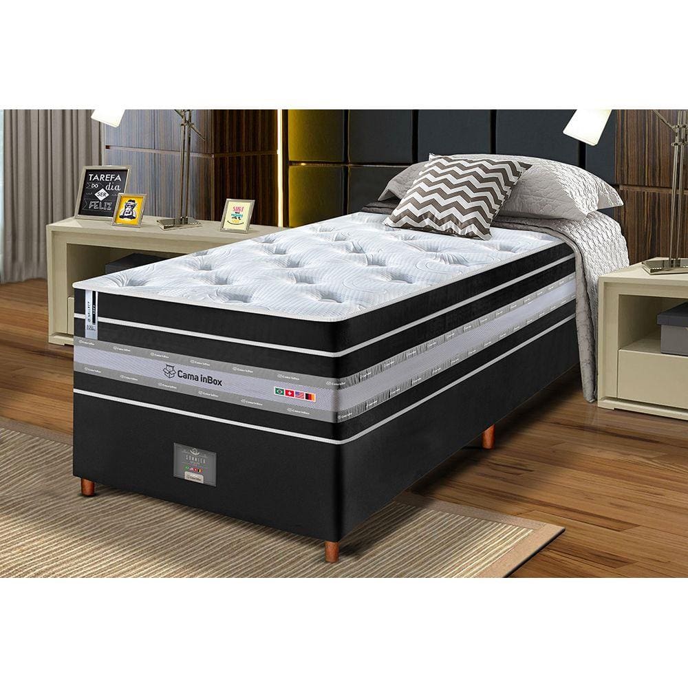 Conjunto Cama Box Solteiro de Molas Ensacadas Cama inBox Select Euro Soft 88x188x71 Preto