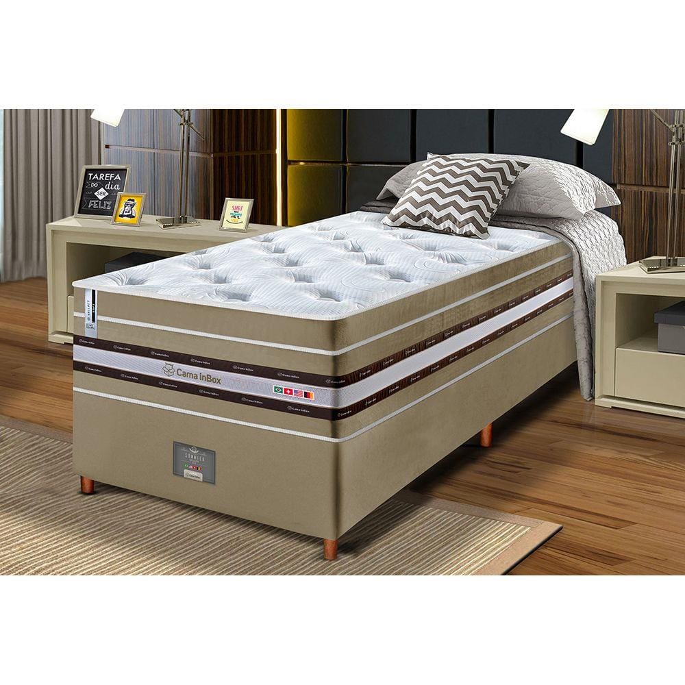 Conjunto Cama Box Solteiro de Molas Ensacadas Cama inBox Select Euro Soft 88x188x71 Bege