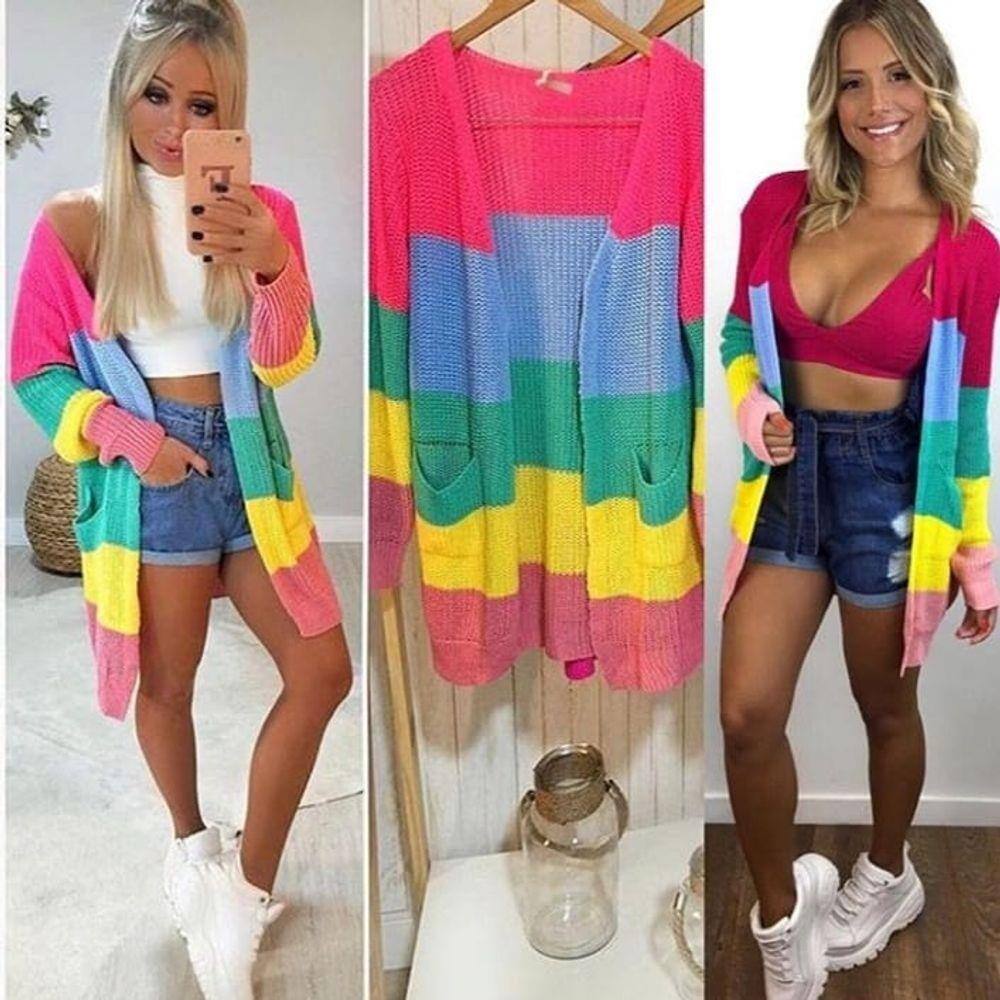 cardigan longo colorido