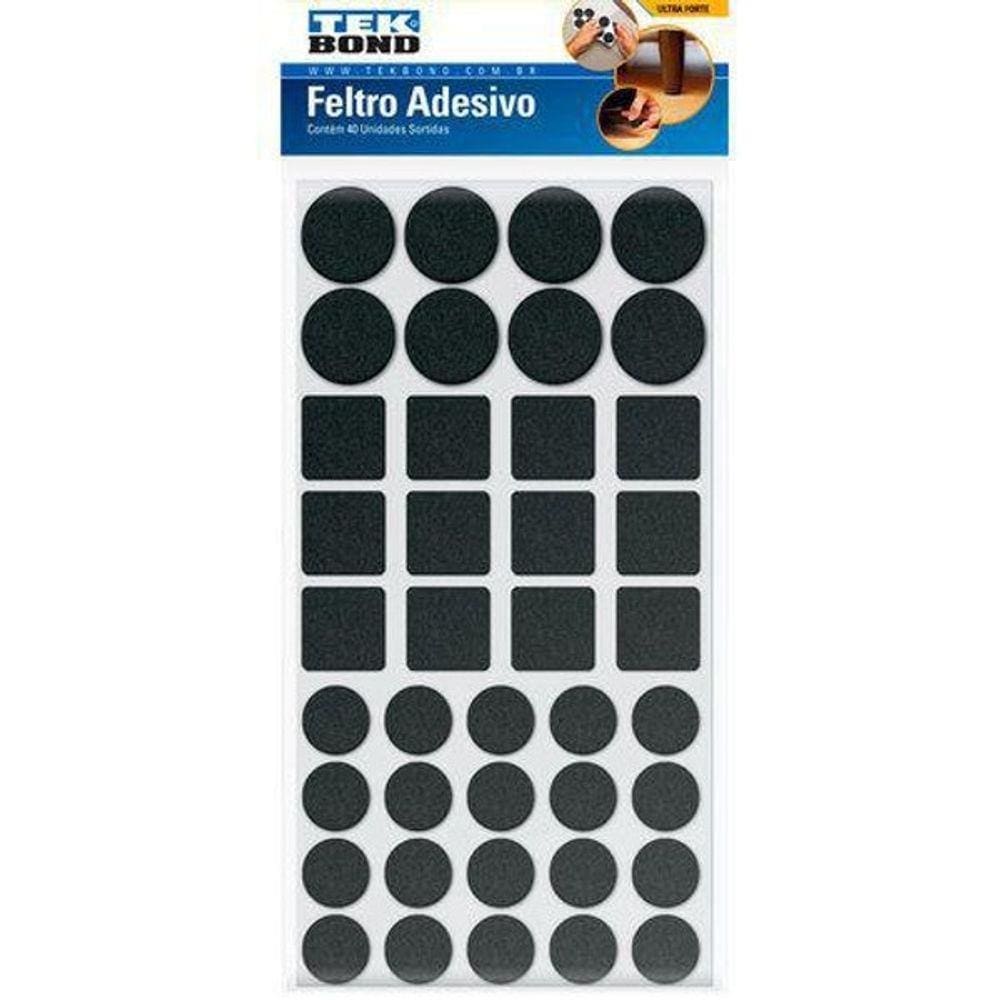 Feltro Protetor Adesivo Com Formatos Sortidos Preto 40 Un