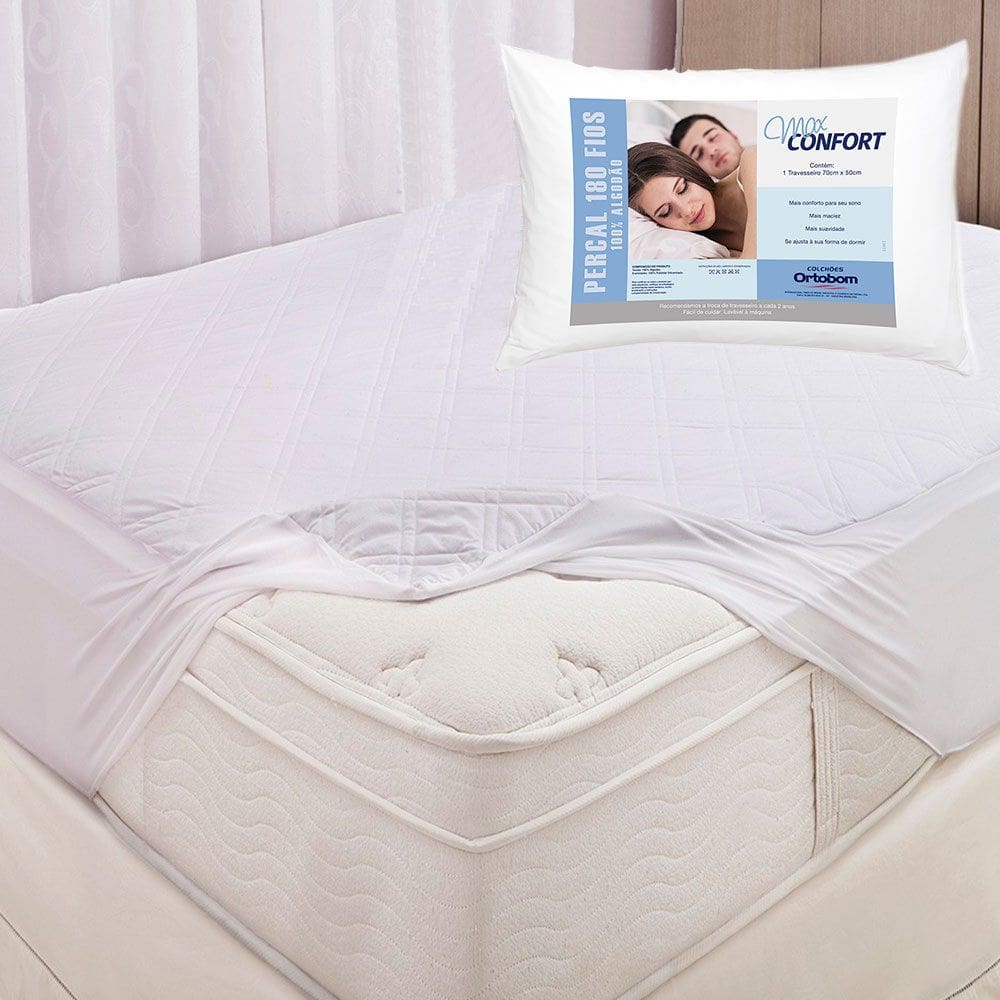 Travesseiro Ortobom Max Confort Tecido Percal 180 Fios Fibra Siliconizada Antialérgico 70 x 50cm