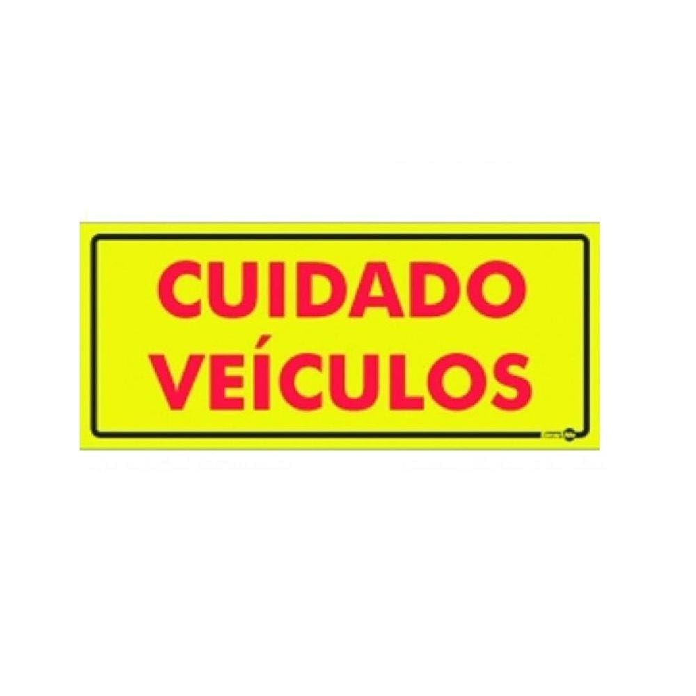 Placa de Sinalização Plástico 15x20cm Cuidado Veículo PS468 Encartale