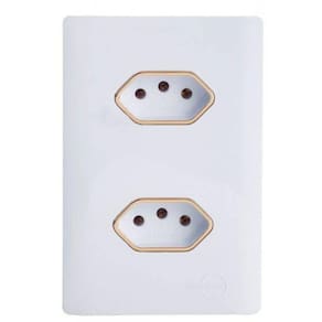 Cj Tomada Dupla 10A Com Suporte 4X2 - Dicompel Novara Branco Gold - Dnv1200/32Brgd