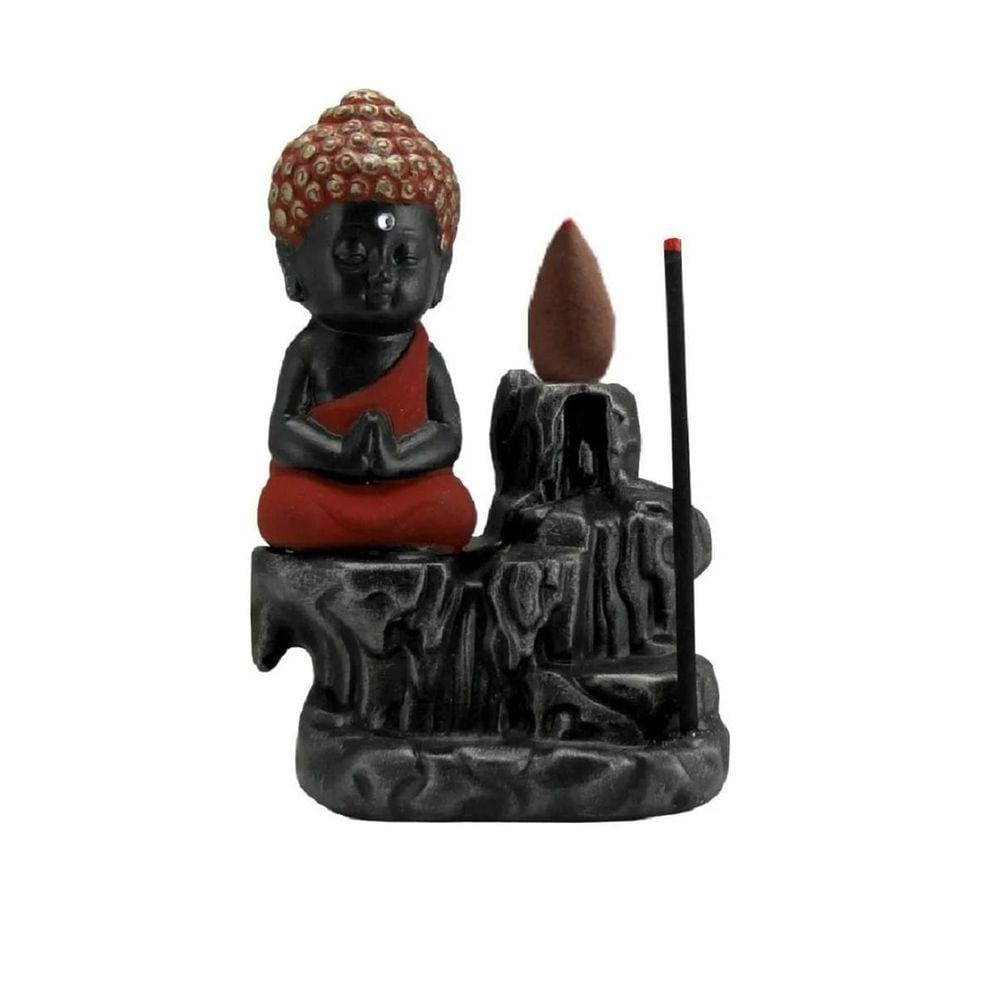 Incensário Cascata Buda Preto Com Vermelho +10 Incensos