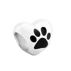Pingente Prata Link Coração com Pata Pet 11x10mm
