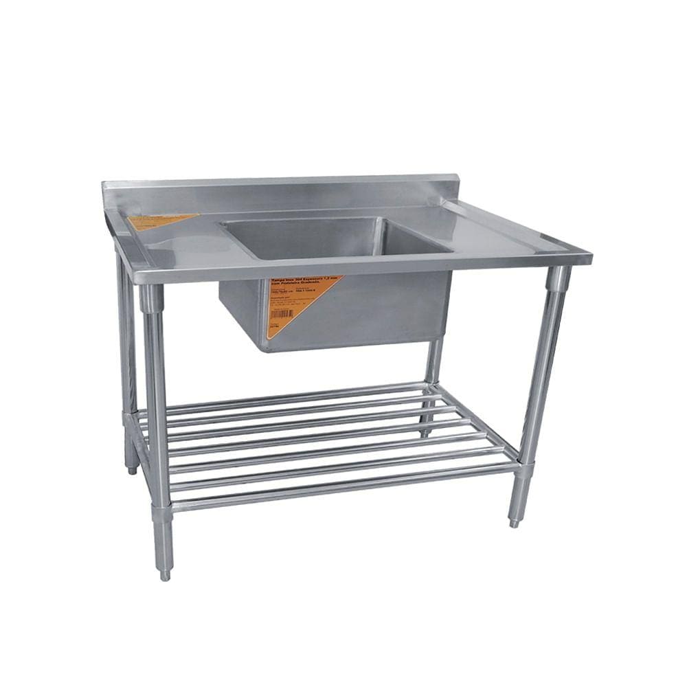 Pia inox 1,5 m com uma cuba 60x60x25 cm e prateleira gradeada